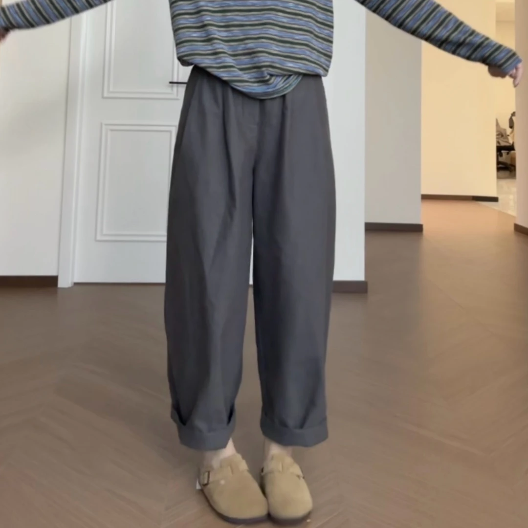 【琥珀夜航曲】极简老钱风气质时尚百搭宽松简约松紧腰休闲裤子女