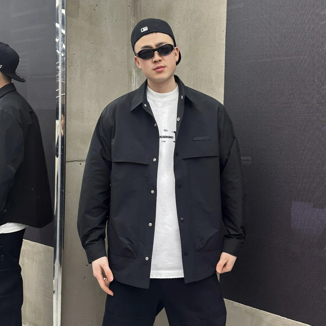 2025新款潮流上衣男百搭夹克日系复古耐磨翻领外套圆弧下摆2521