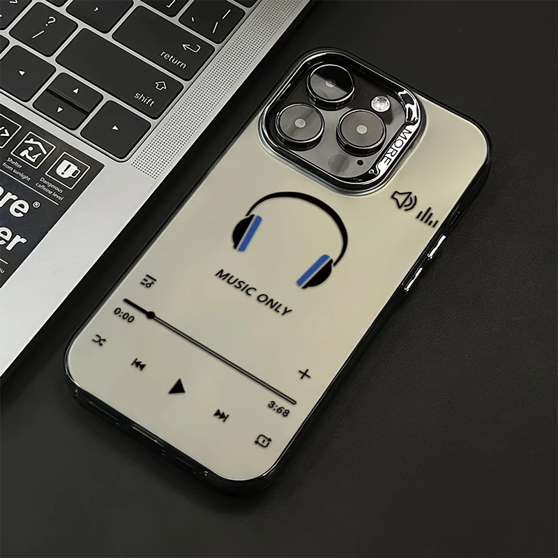 简约耳机iphone16pro手机壳14/15promax苹果13电镀12磨砂套11适用