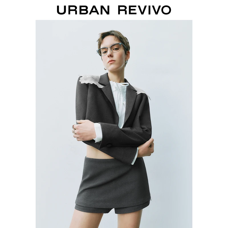 UR2025春季新款女装欧若风格雷系蕾丝超短款西装外套UYU150010