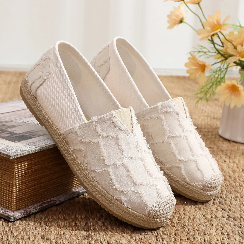 2025新款百搭一脚蹬懒人鞋女低帮透气布鞋女休闲时尚平底渔夫鞋女