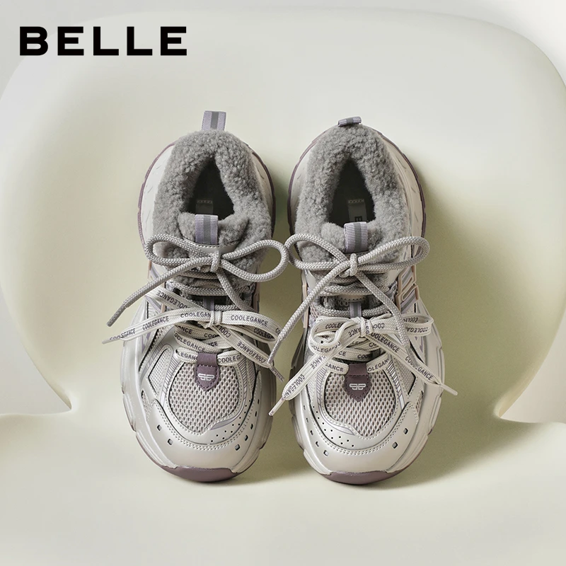 周雨彤同款百丽蓝鲸加绒老爹鞋女鞋26新品厚底百搭高帮休闲鞋棉鞋