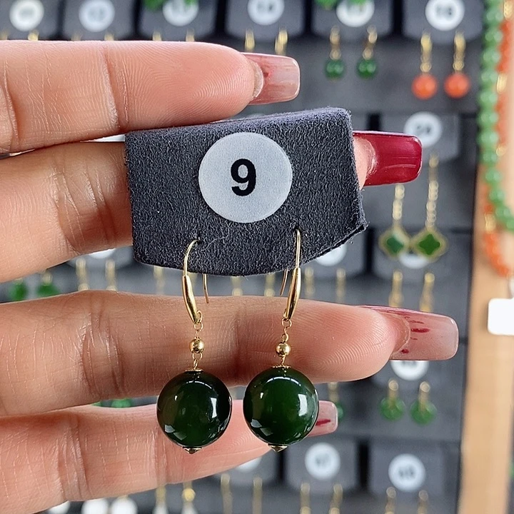 和田玉耳饰18K金镶嵌