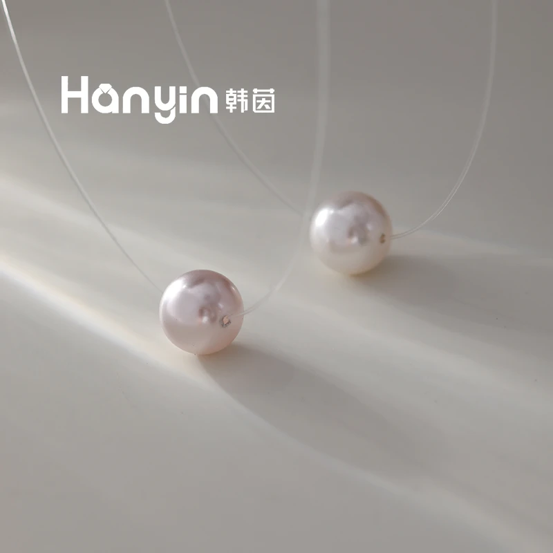链子925银仿珍珠 纯银10mm悬浮珠珠鱼线透明隐藏时尚气质百搭项链