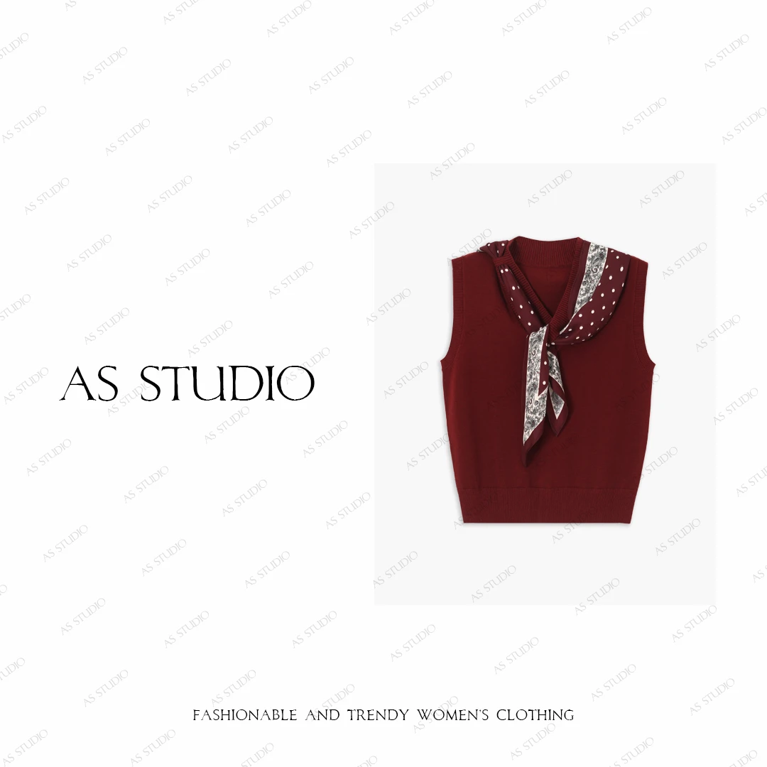 【AS红丝巾】25新V领羊毛丝巾时尚气质显瘦背心AS25QMZZS03222