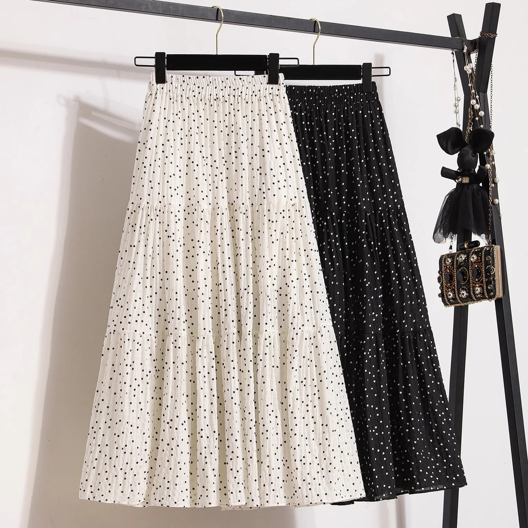 La babite 波点半身裙夏季2025新款小个子法式温柔风a字大摆长裙