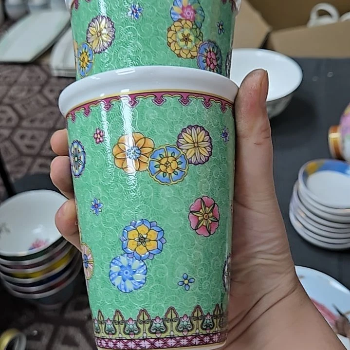 瓷片微瑕可乐杯2个珐琅彩6666