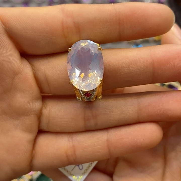 水晶戒指银S925镶嵌天然水晶戒指