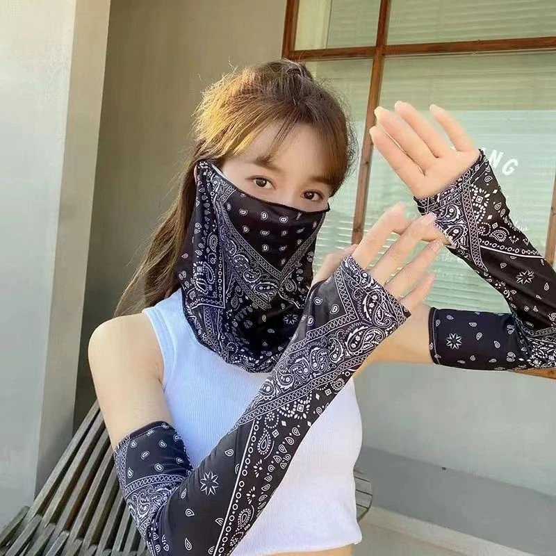 防晒面罩冰袖护颈挂耳口罩骑行面巾薄款紫外线护脸面纱