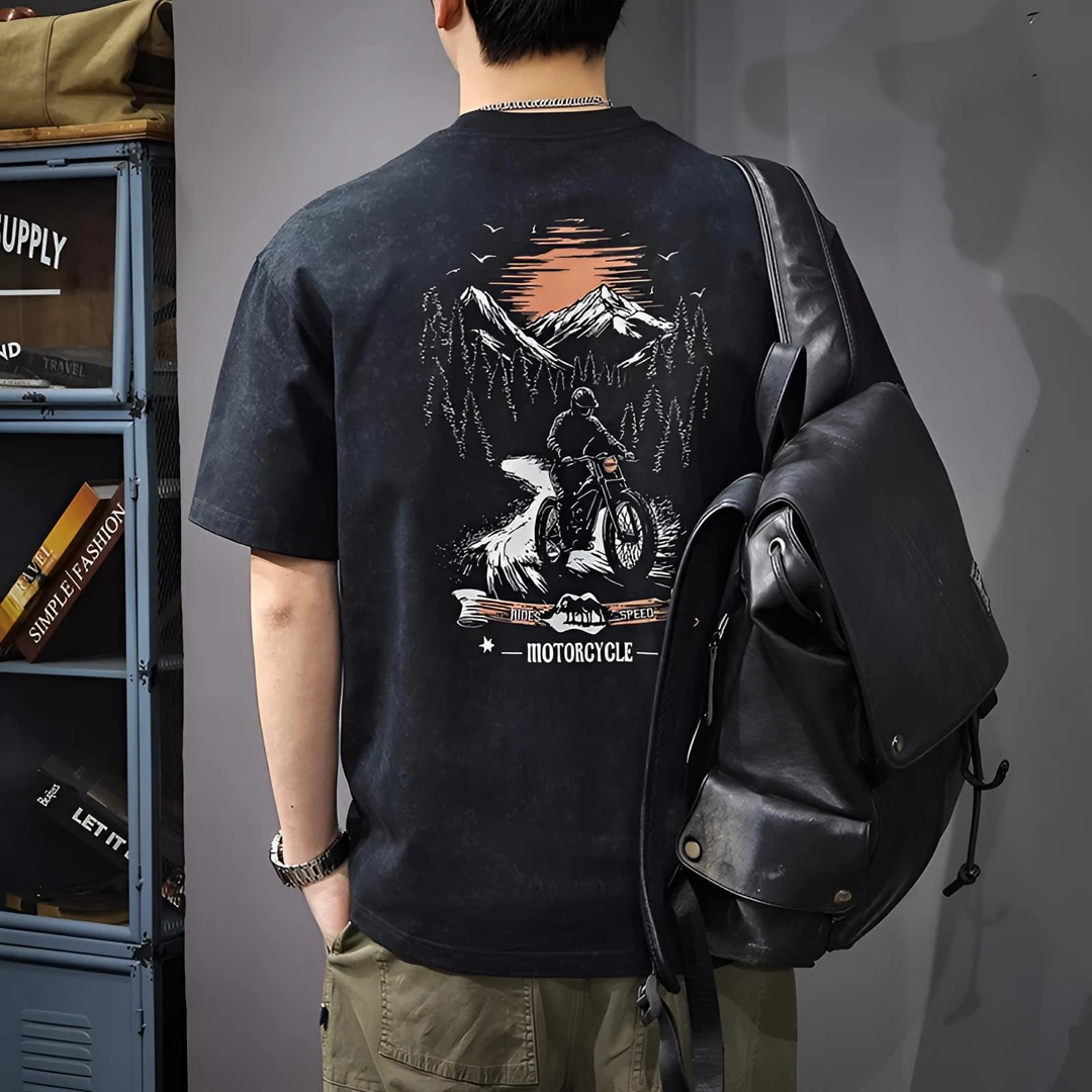 Cebrodz三本针重磅短袖t恤男士夏季潮牌纯棉体恤宽松圆领印花半袖