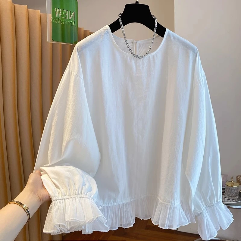 设计感喇叭袖衬衫上衣女装早春新款小众百搭减龄圆领衬衣时尚气质