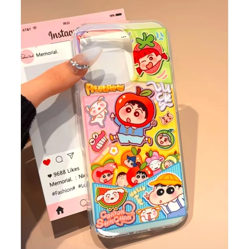 奥菲顿水果蜡笔小新适用iPhone16/15promax大孔苹果手机壳14/13套