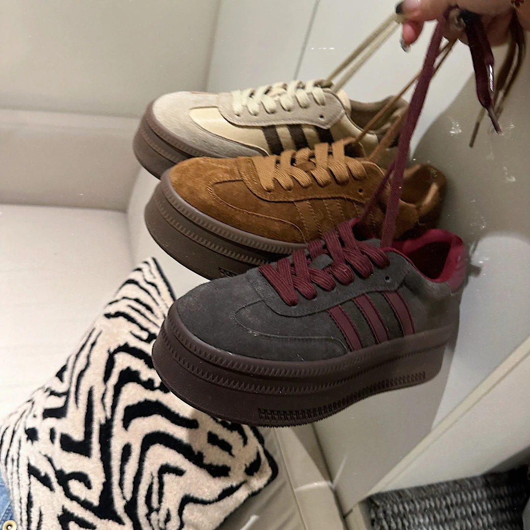 TS休闲鞋2024秋季新款复古风厚底百搭圆头系带松糕鞋增高德训鞋