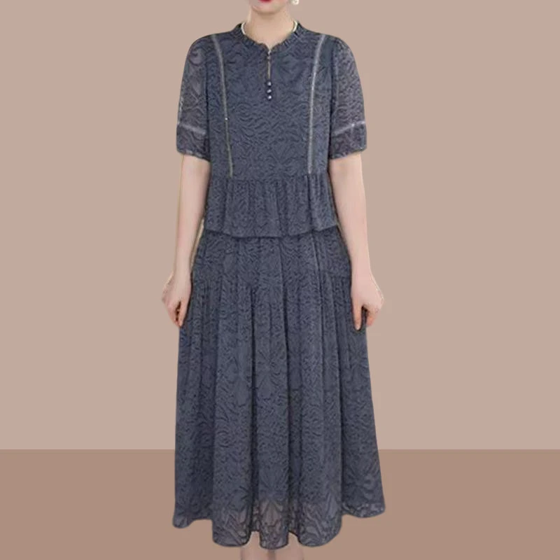 高档大码女装夏季时尚新款复古洋气休闲风连衣裙减龄假两件裙子