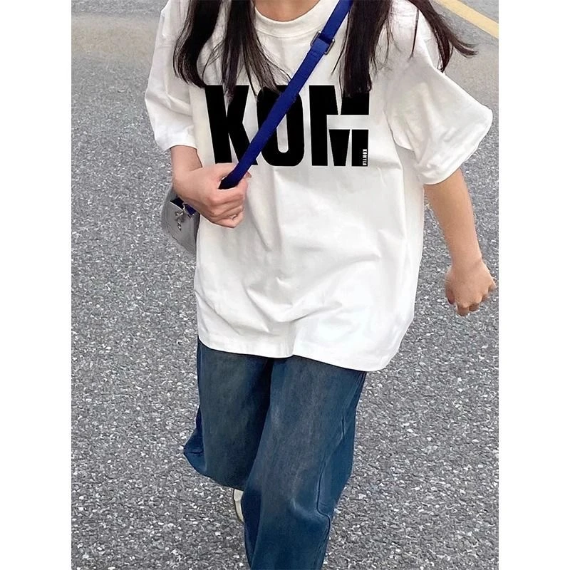 美式纯棉个性印花T恤短袖女夏季多巴胺穿搭设计宽松显瘦学生上衣