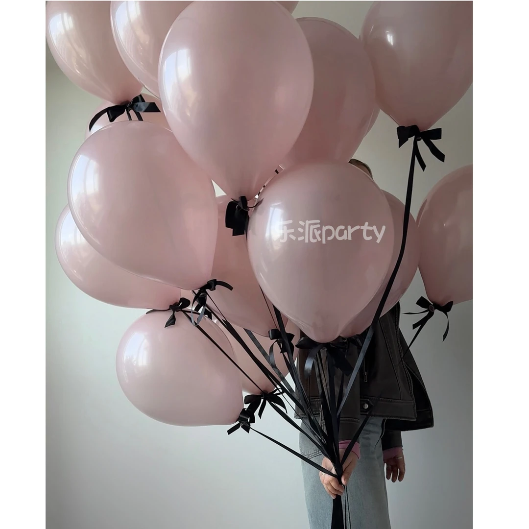 奶油粉气球芭蕾蝴蝶结女孩生日百天周岁结婚布置背景墙氛围派对