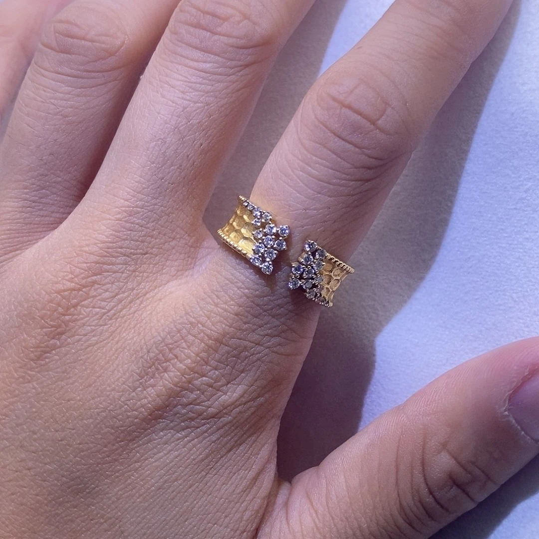 钻石戒指/指环18K金镶嵌开口繁星钻戒k黄