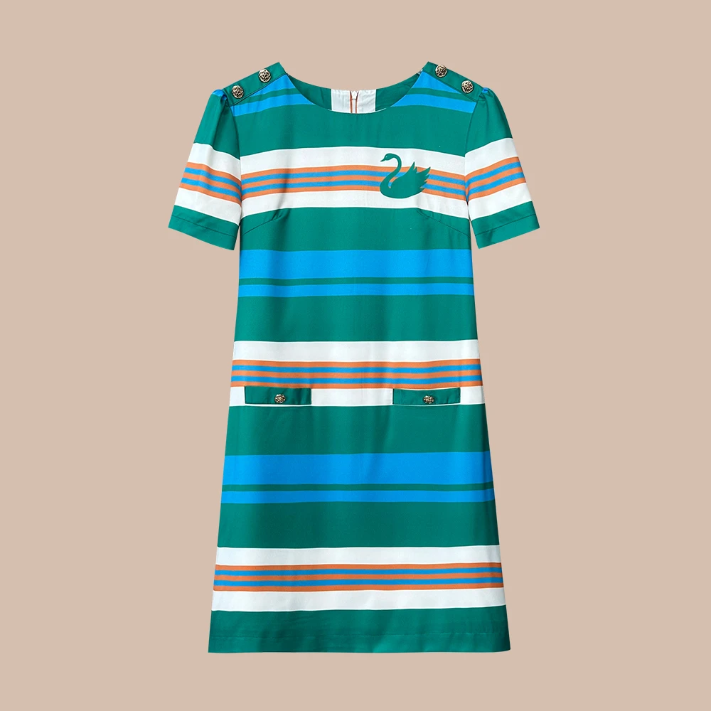 2025新款时尚轻奢款条纹设计师款圆领连衣裙（W-066）