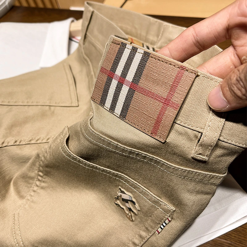 强烈推荐~b家高端奢侈卡其色牛仔裤男修身战马休闲裤子男夏季薄款