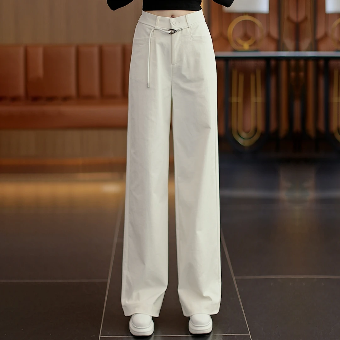 La babite藏青色直筒西装裤秋季新款高腰窄版显瘦休闲垂感阔腿裤