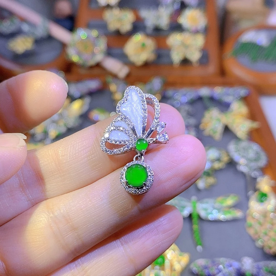 颈饰银S925镶嵌翡翠