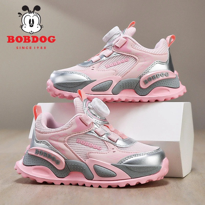 巴布豆女童鞋旋转纽扣春季新款双网面男孩运动鞋百搭防滑儿童鞋子