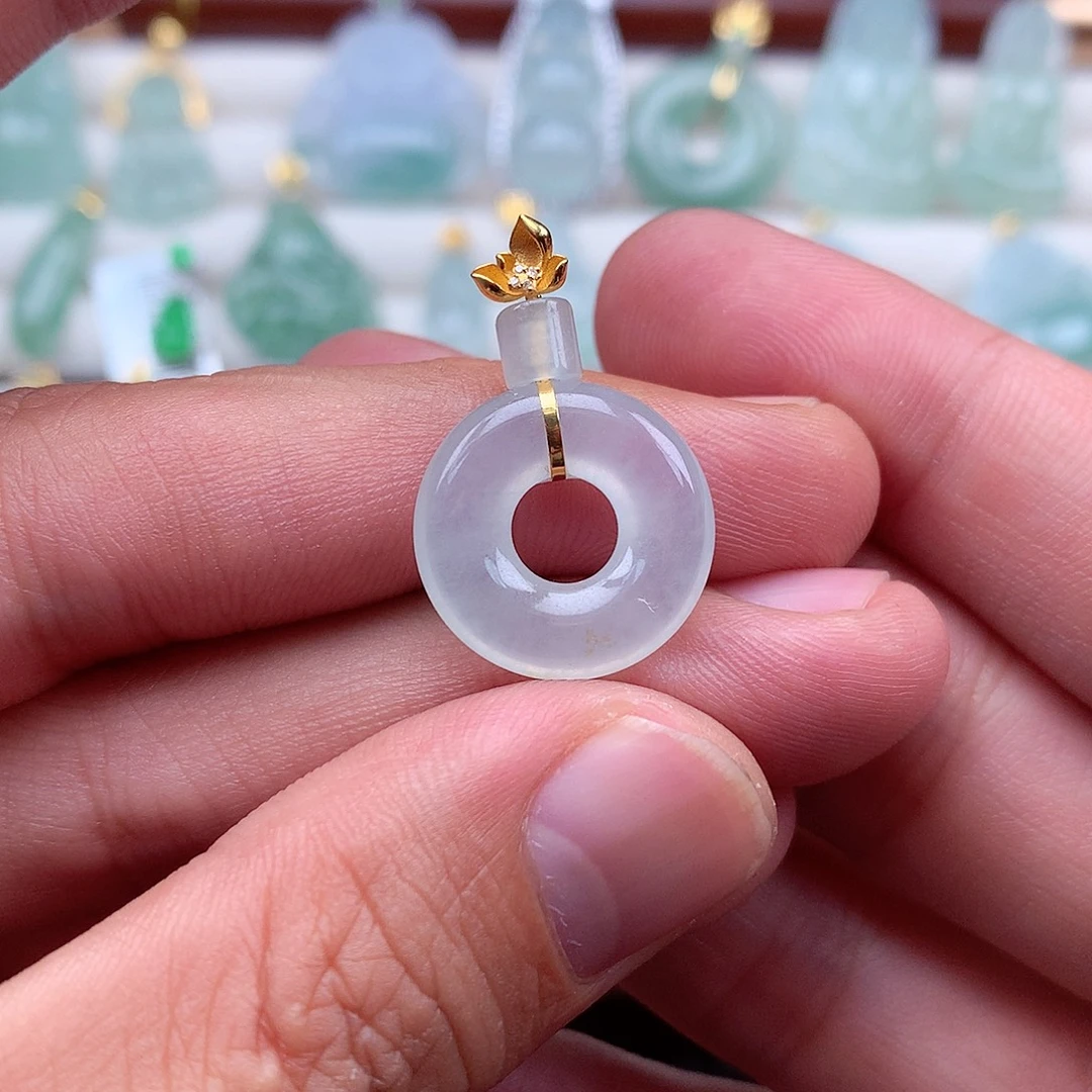 翡翠18K金镶嵌吊坠(不含链)