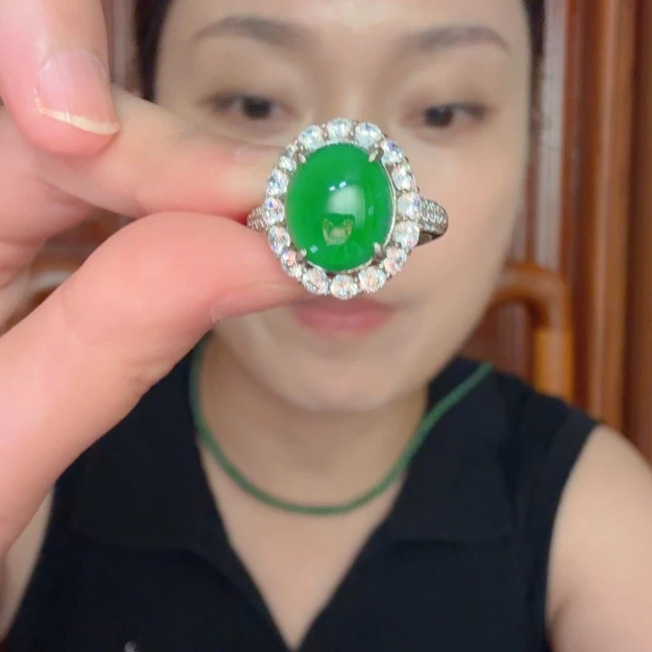 翡翠银S925镶嵌颈饰戒指