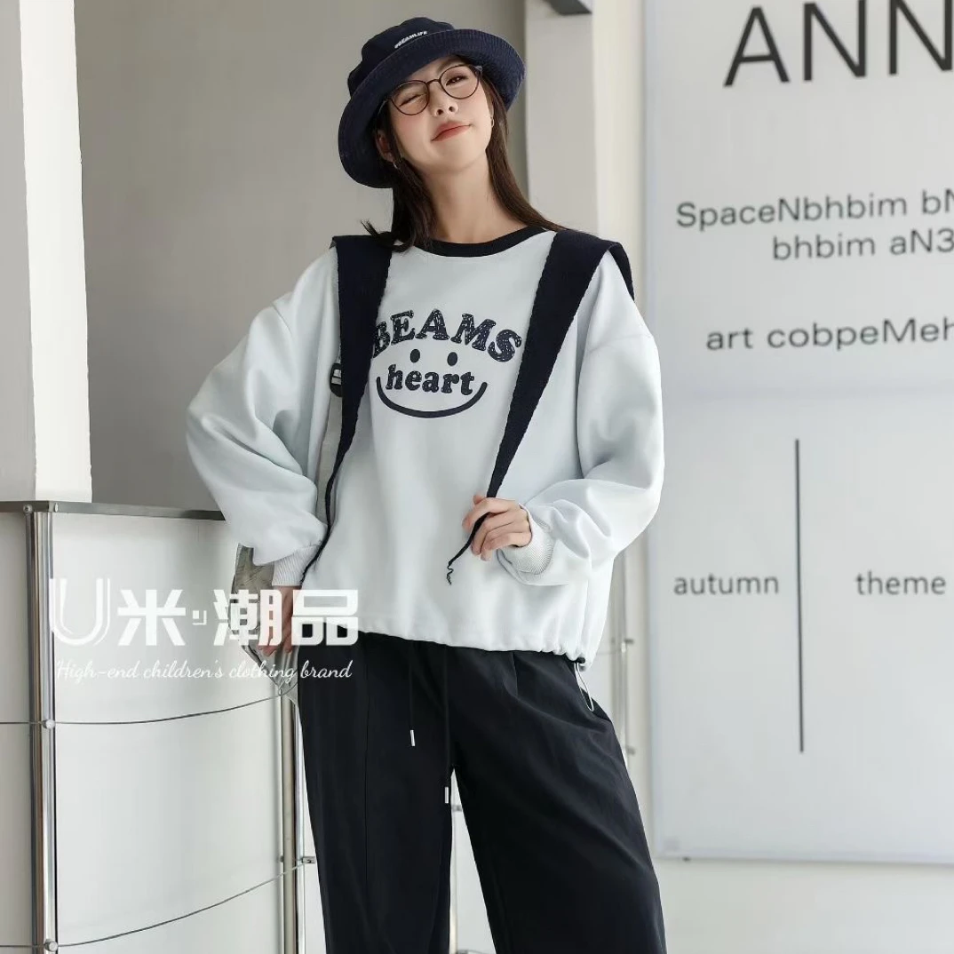 圆领长袖秋季厚款薄款宽松型卫衣连帽加绒女装运动