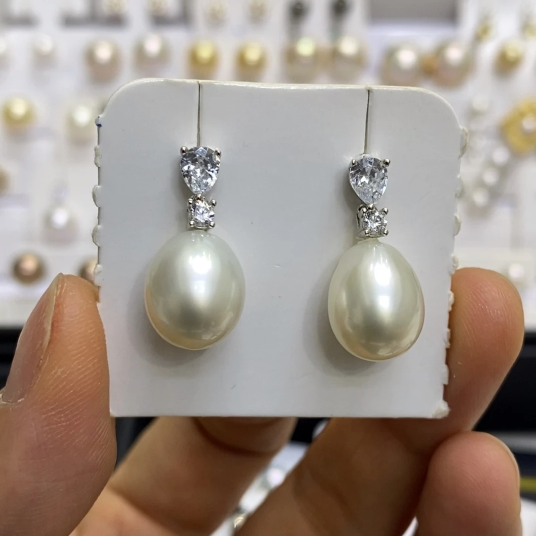 银S925镶嵌海水珍珠耳饰