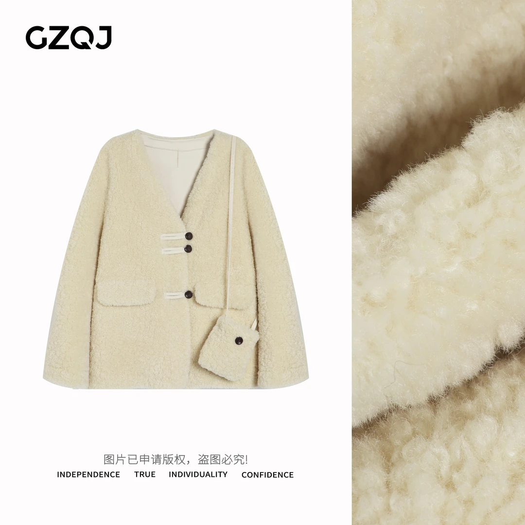 老琴私服【环岛梦游】高级时尚气质百搭宽松V领加厚冬季毛毛外套851