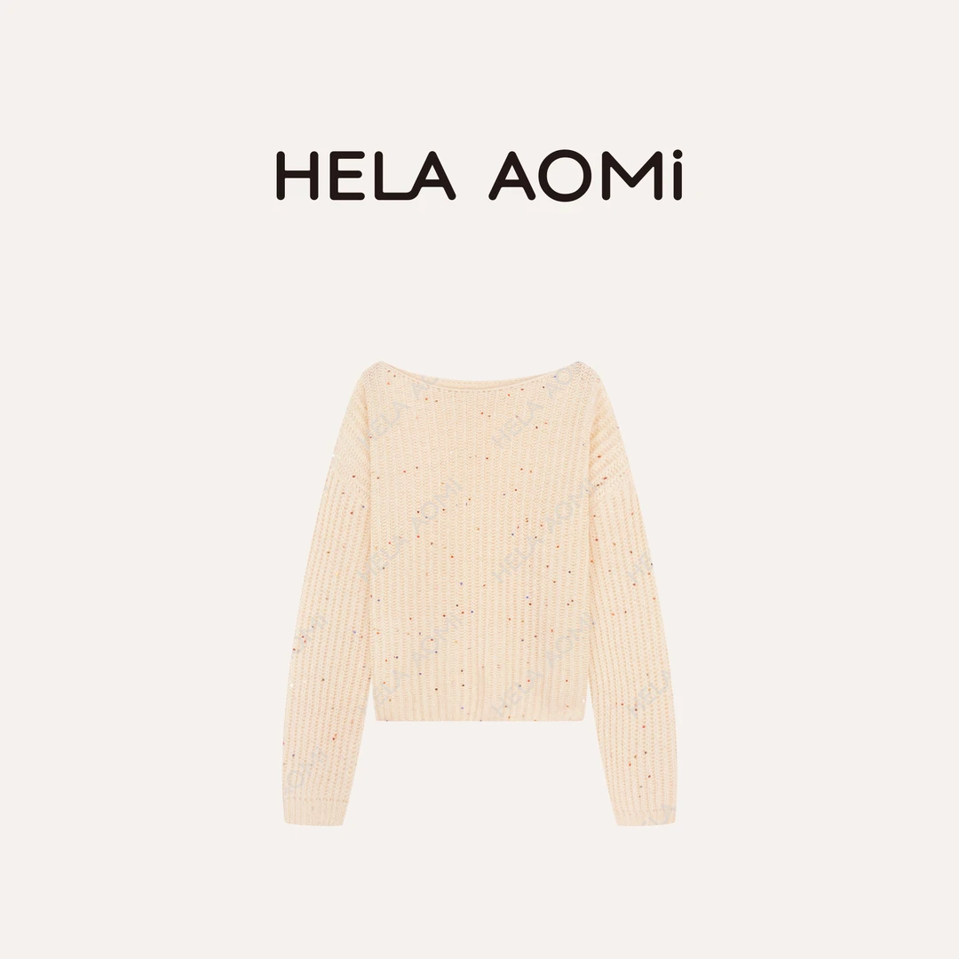 HELA AOMI “星光一字领”绵羊毛兔毛简约圆领花纱针织衫CY5CM34505