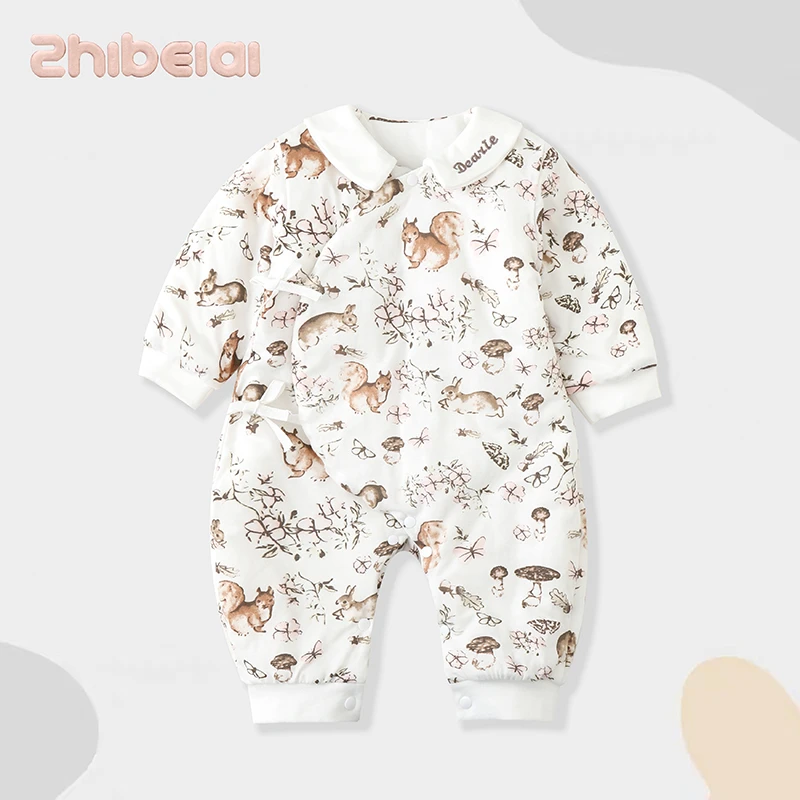 （胖米定制）新生儿婴幼儿秋冬薄棉蝴蝶衣连体衣纯棉无骨