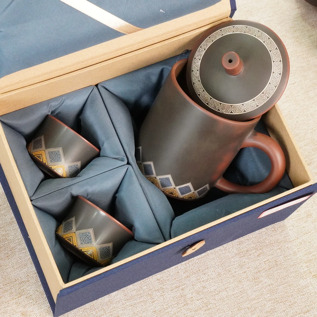 陶礼【锦绣前程】广西钦州坭兴陶三杯水杯套组