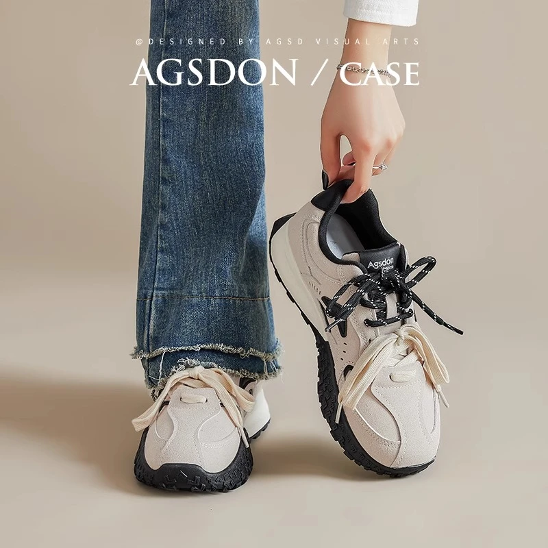 Agsdon/奥古狮登运动阿甘女鞋2025新款春季休闲轻便厚底德训鞋子