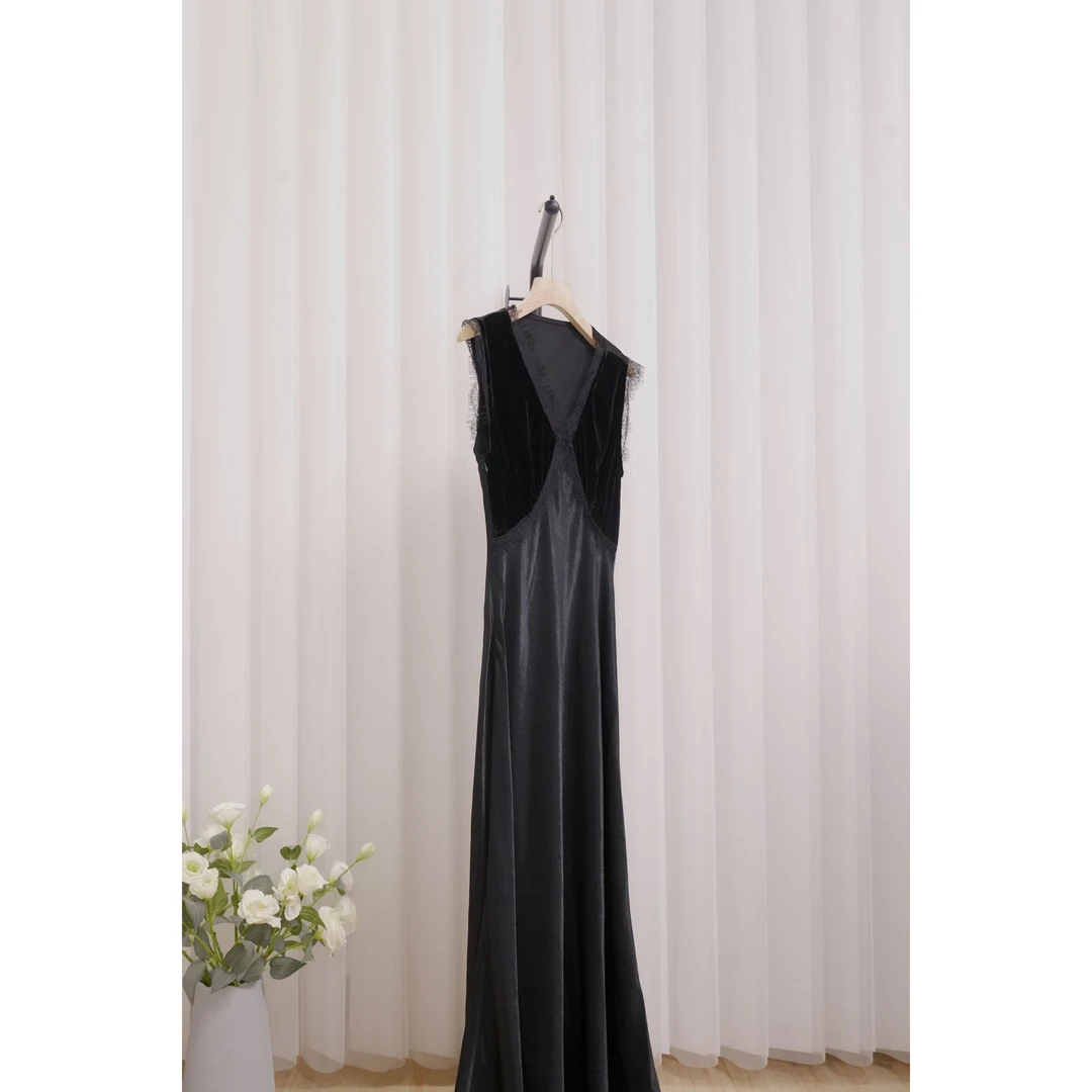 2025文哥工作室新品女夏季高定设计连衣裙气质蕾丝Mook-33187