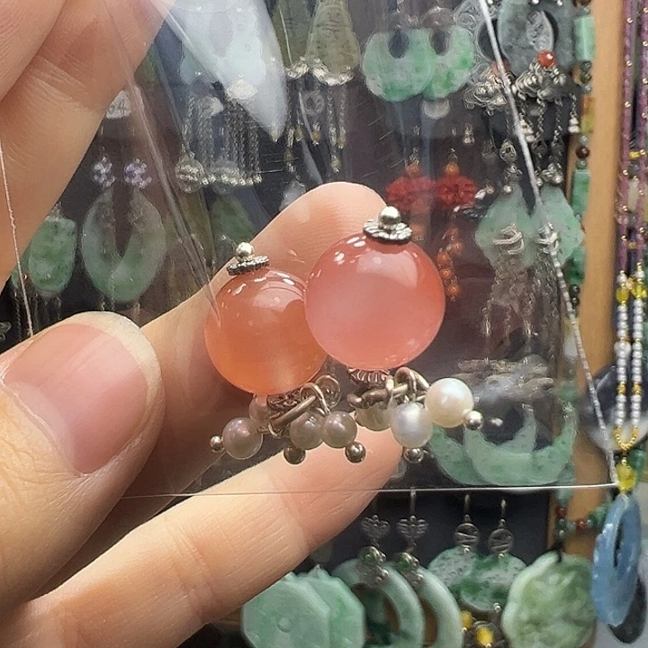 廿***桥南红玛瑙银S925镶嵌耳饰