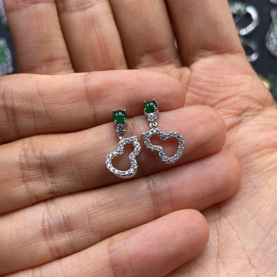 银S925镶嵌翡翠耳饰