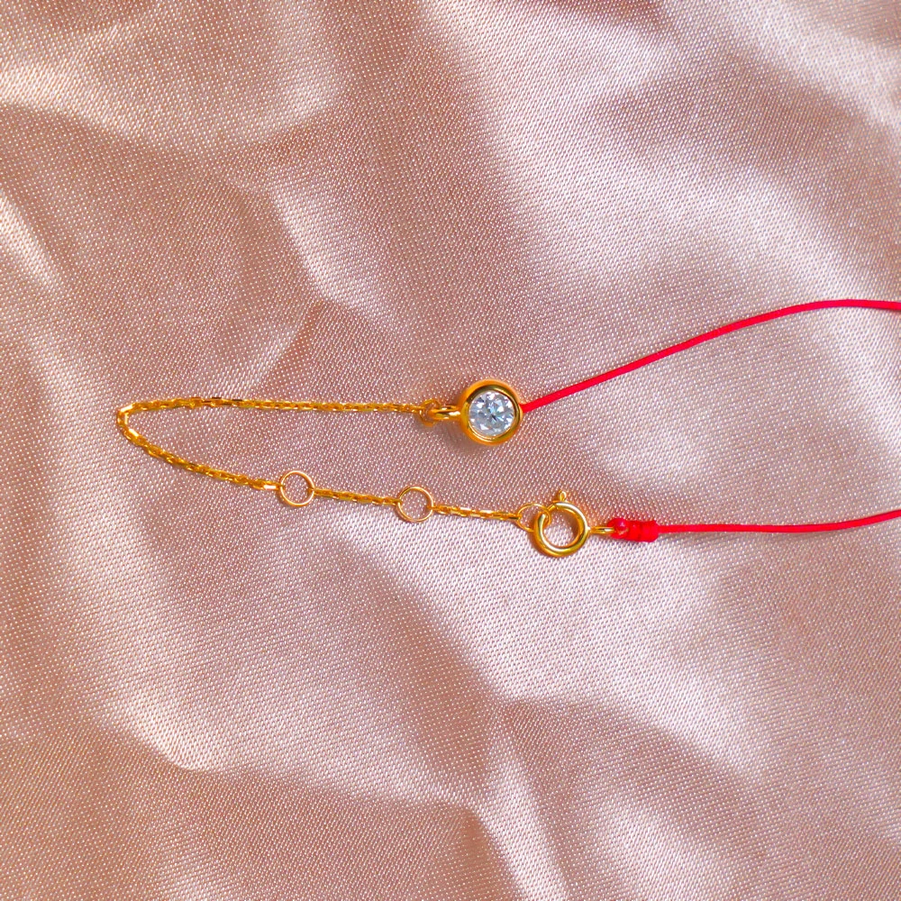 莫桑石18K金镶嵌泡泡半绳半链红绳莫桑钻手链 经典百搭