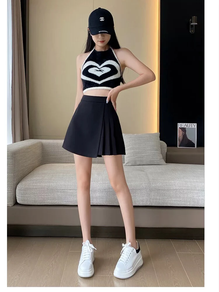 不规则百褶西装短裤裙女夏季新款高腰宽松显瘦a字裙裤休闲裤裙