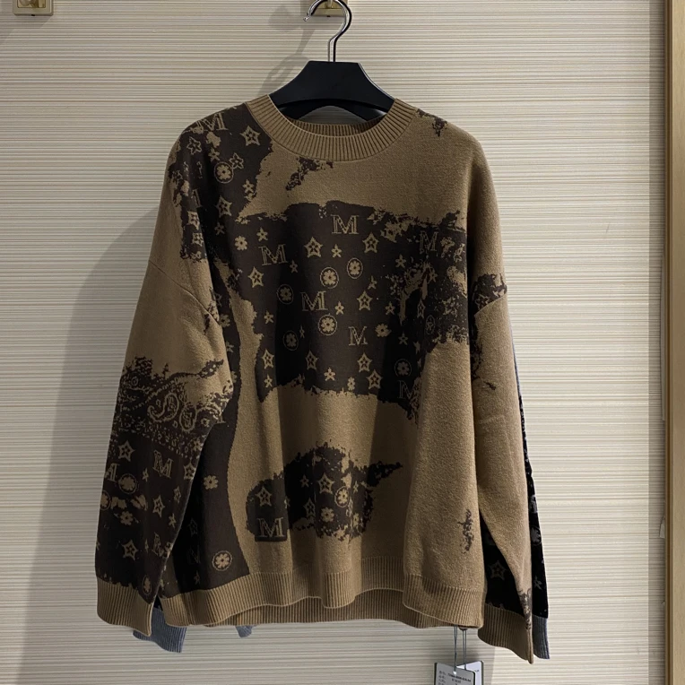 玛丝恩迪秋冬老花法式毛衣不褪色扎染休闲风73964