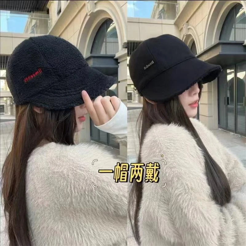 2025秋冬新款加厚鸭舌帽渔夫帽子女户外可挂口罩显脸小加绒保暖帽