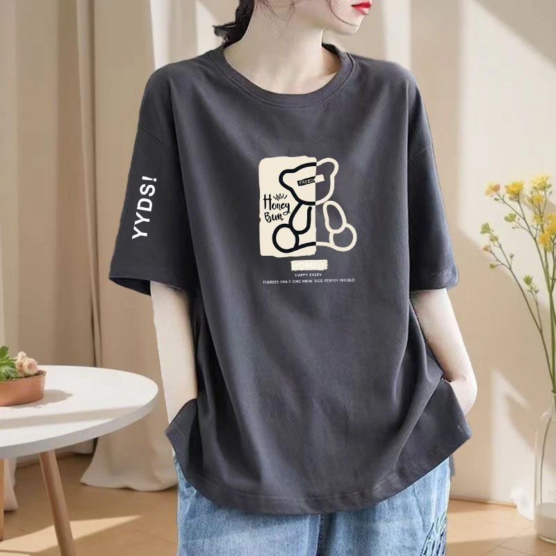 纯棉短袖t恤女夏装2025年新款体恤学生半袖卡通宽松休闲大码上衣