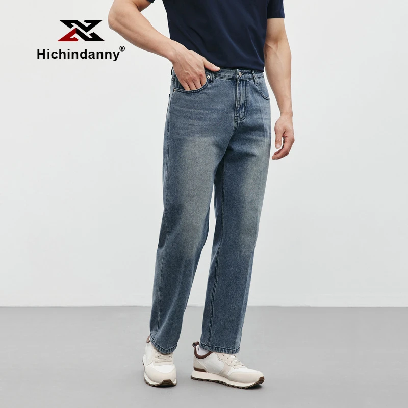 HICHIN男士复古牛仔裤夏季薄款直筒水洗长裤潮流时尚弹力休闲裤