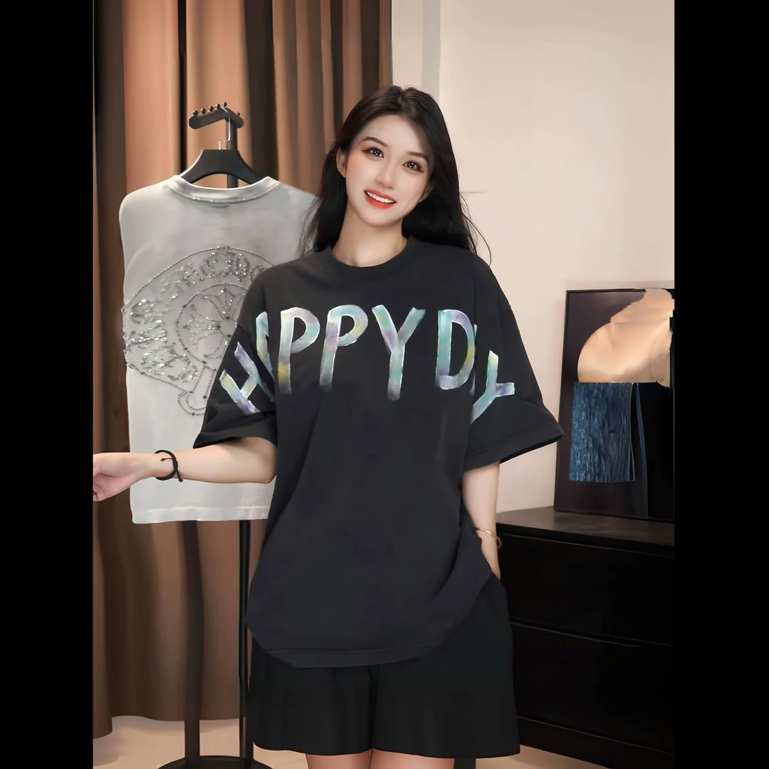 【SSTEE-HappyDay】兽兽学姐洗水做旧纯棉手绘280克重磅水洗黑T