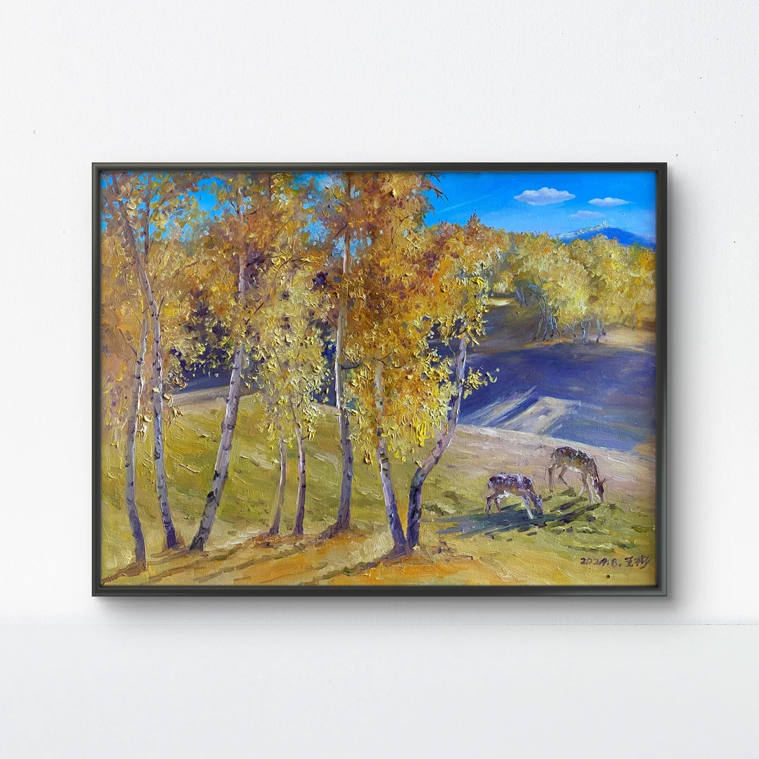 王彬《一鹿有你》布面油画60×80CM