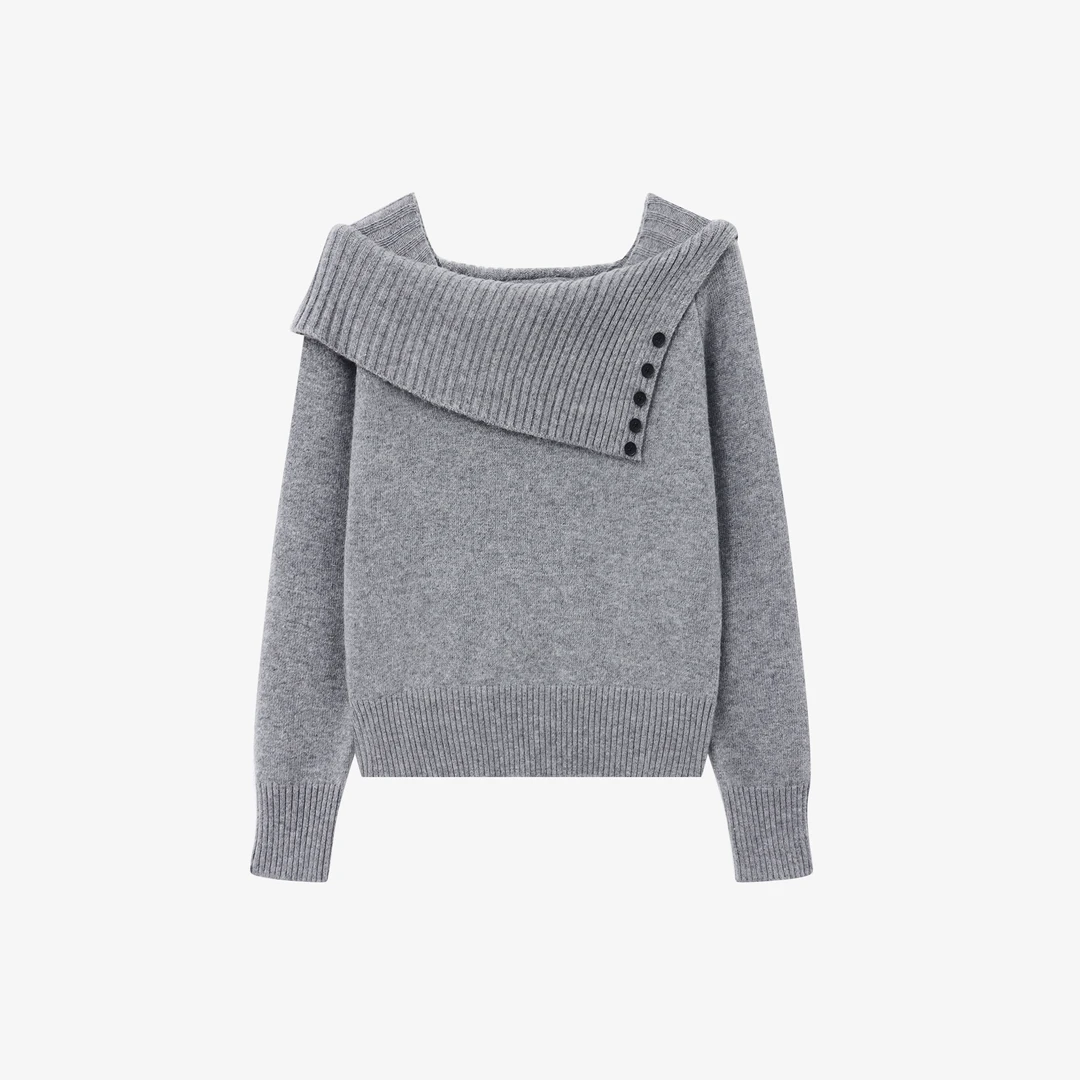 翻领秋冬季绵羊毛上衣女装极简风圆领休闲女毛衣- JKK001162