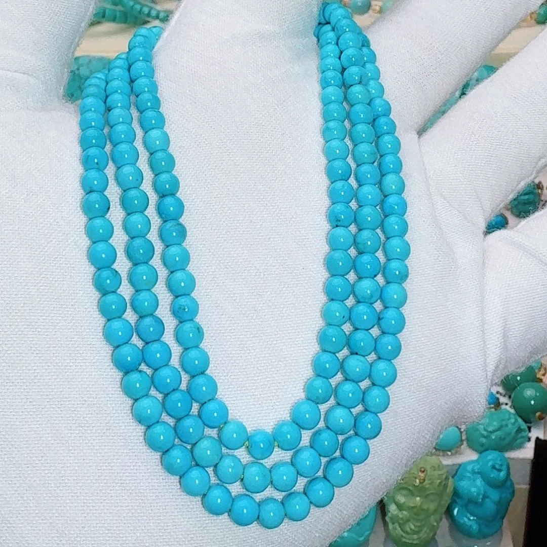 绿松石未镶嵌珠宝奇石高瓷高蓝圆珠多圈
