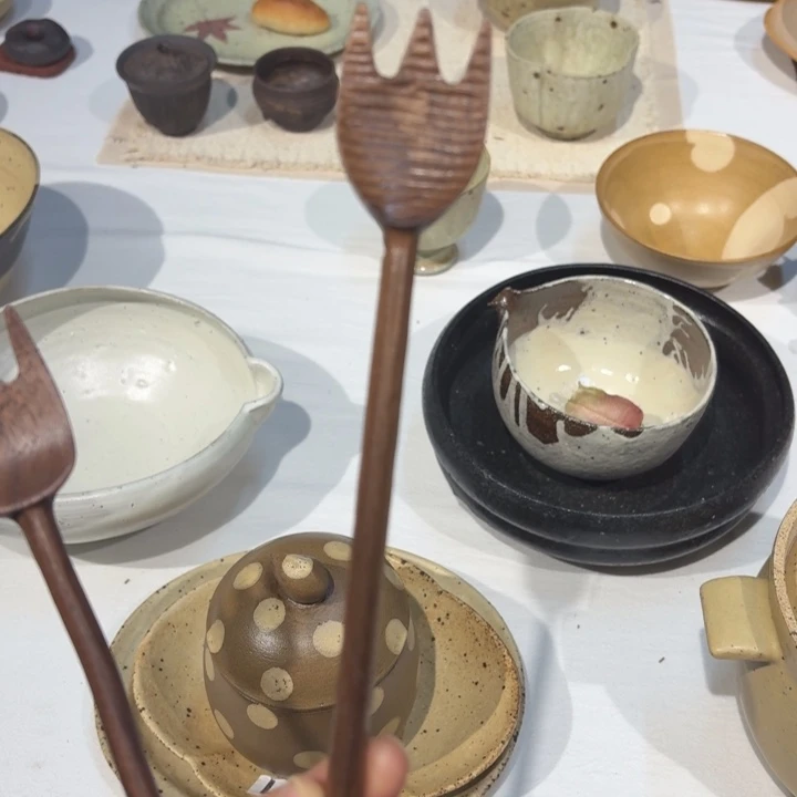 陶瓷微瑕｜纯手工黑胡桃木叉子