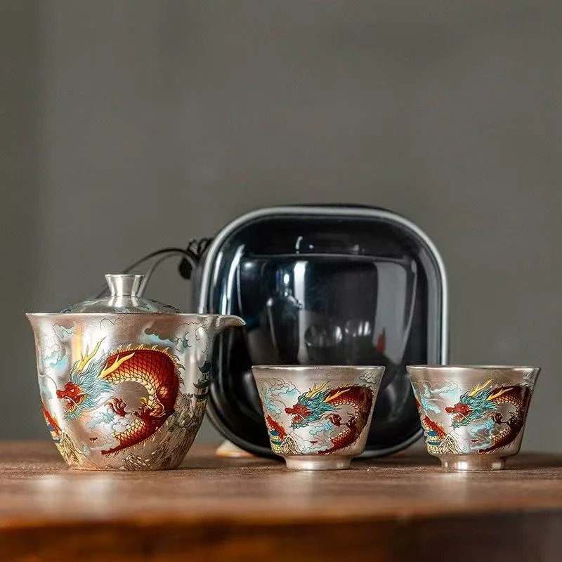 g127-龙鎏银快客旅行茶具